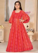 Georgette Orange Traditional Wear Printed Kids Gown